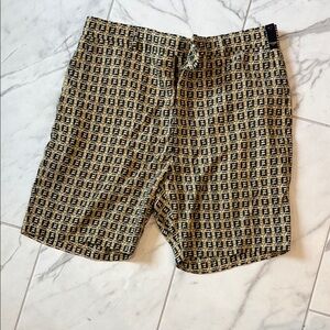 Fendi Black and Tan Patterned Swim Board Shorts